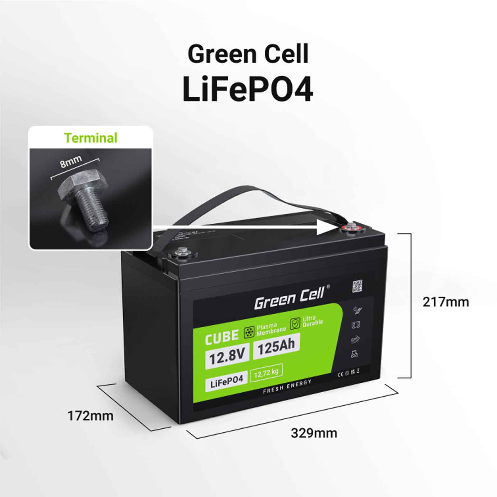 Akumulator Green Cell LiFePO4 12.8V 125Ah 1600Wh (CAV13) :: WISP