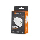 Natec Ribera ładowarka sieciowa USB-A USB-C 20W, biała (NUC-2061)
