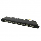 Patch panel STP 19" kat.6a, 24 porty z listwą, czarny