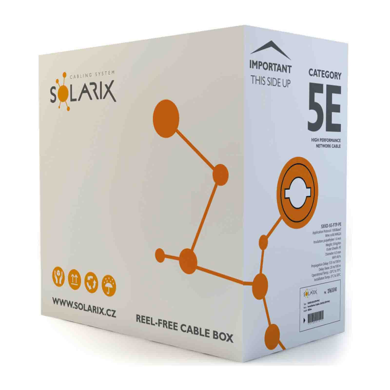 Przewód FTP Solarix, kat.5e, box 305m, zewnętrzny SXKD-5E-FTP-PE :: wisp.pl