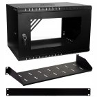 StalFlex RC19-6U-350GBZ-LIGHT Szafa wisząca 19" 6U, 350mm, drzwi szklane, czarna + półka (o gł. 150m