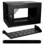 StalFlex RC19-6U-350GBZ-LIGHT Szafa wisząca 19" 6U, 350mm, drzwi szklane, czarna + półka (o gł. 150m