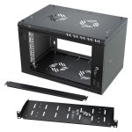 StalFlex S-RC19-6U-350GB-SP150M Szafa wisząca 19" 6U, 350mm, drzwi szklane, czarna + półka (o gł. 15