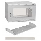StalFlex RC19-6U-350GGZ-LIGHT Szafa wisząca 19" 6U, 350mm, drzwi szklane, szara + półka (o gł. 150mm