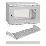 StalFlex RC19-6U-350GGZ-LIGHT Szafa wisząca 19" 6U, 350mm, drzwi szklane, szara + półka (o gł. 150mm