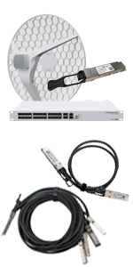 MikroTik Cloud Router Switch CRS326-24S+2Q+RM, Q+85MP01D QSFP+ 40G, Q+DA0001 40Gbps QSFP+ direct attach cable 1m, Q+BC0003-S+ QSFP+ na 4xSFP+ direct attach cable 3m, LHG XL 52 ac RBLHGG-5HPacD2HPnD-XL